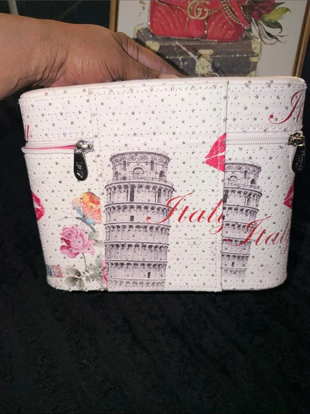 Blush Crush Italy Printed Cosmetic Case full of The Creme Shop Essentials &More